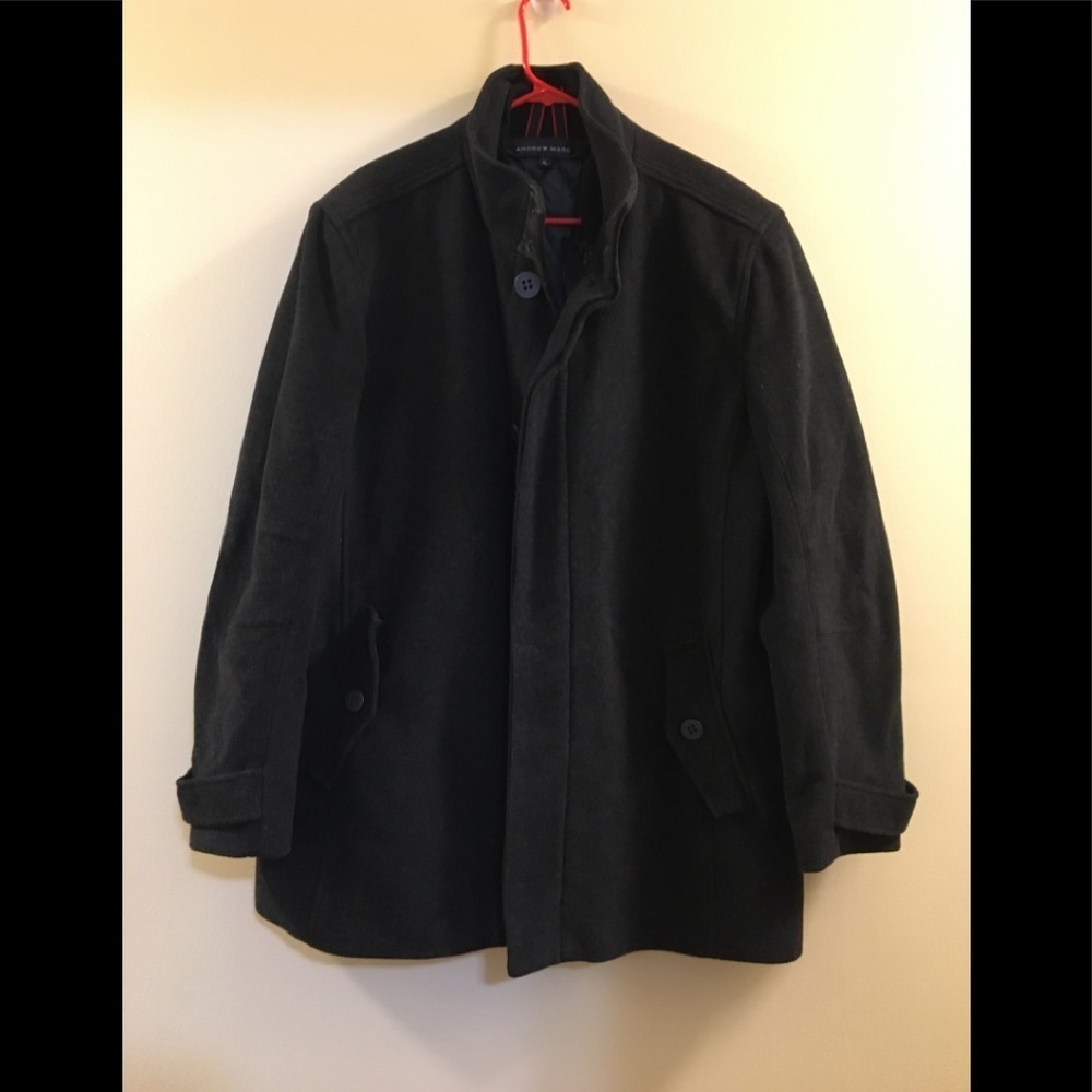 53. Andrew Marc Wool-Leather Blend Charcoal Pea Coat XL